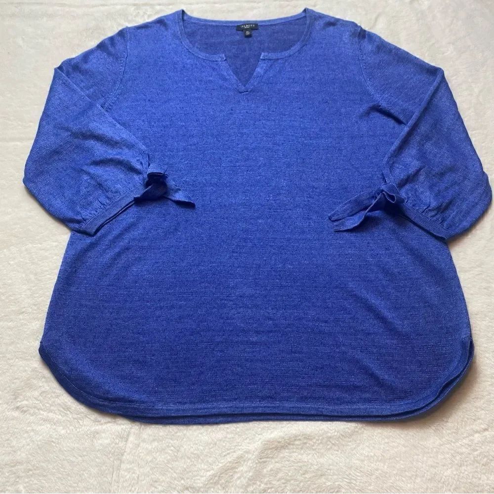 Talbots Blue Knit 100% Linen Top - Picture 1 of 8